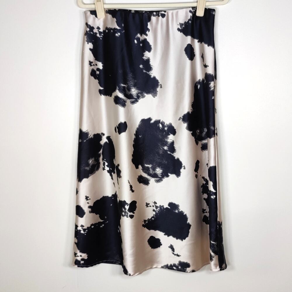 RENEE C Satin Cow Print Midi Skirt L Western Coastal Cowgirl Y2K